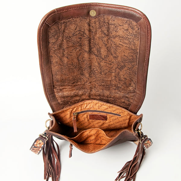 ADBGA207 American Darling Hand Tooled Saddle Blanket Fringed Leather Cross body Bag