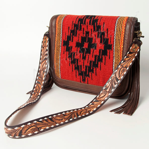 ADBGA207 American Darling Hand Tooled Saddle Blanket Fringed Leather Cross body Bag