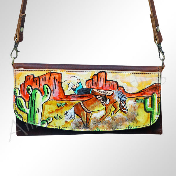 ADBGM112 Hand-Painted Leather Crossbody Clutch - Western Design
