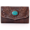 ADBGH105 Tooled Leather Western Wallet - Turquoise Stone Inlay & Floral Design