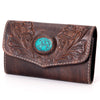 ADBGH105 Tooled Leather Western Wallet - Turquoise Stone Inlay & Floral Design