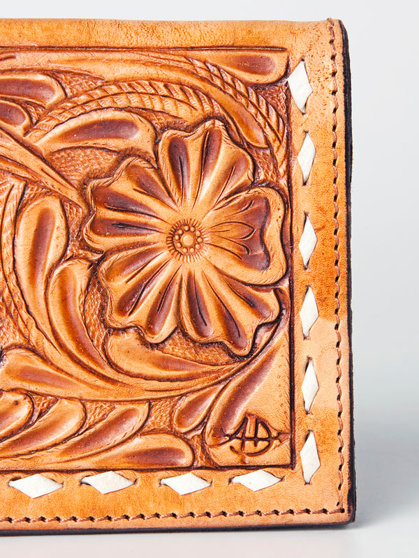 LC-ADBGZ291A Floral Hand-Tooled Leather Women Wallet - Western Rodeo Style