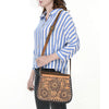 LC-ADBGZ409A Tooled Leather Crossbody Flap Bag - Western Floral Saddle Purse