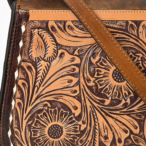 LC-ADBGZ409A Tooled Leather Crossbody Flap Bag - Western Floral Saddle Purse
