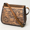 LC-ADBGZ409A Tooled Leather Crossbody Flap Bag - Western Floral Saddle Purse