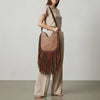 ADBGZ473 Hand-Tooled Leather Western Fringe Hobo Bag - Floral Saddle Design