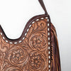ADBGZ473 Hand-Tooled Leather Western Fringe Hobo Bag - Floral Saddle Design