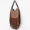ADBGZ473 Hand-Tooled Leather Western Fringe Hobo Bag - Floral Saddle Design