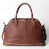 ADBGZ478 Tooled Leather Western Tote Bag - Floral Carving with Turquoise Accent & Dual Handles