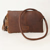 ADBGZ328 Cowhide Fringe Wristlet - White & Black Hair-On Hide with Tooled Leather Accent