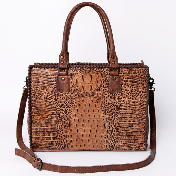 ADBG235 American Darling Western Leather Cross body Bag - Crocodile Embossed Braided Handbag