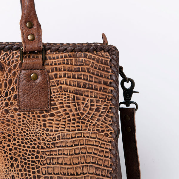ADBG235 American Darling Western Leather Cross body Bag - Crocodile Embossed Braided Handbag