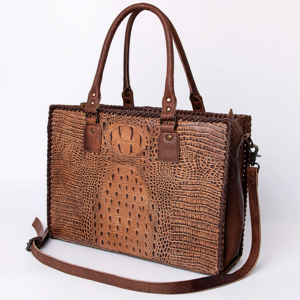 ADBG235 American Darling Western Leather Cross body Bag - Crocodile Embossed Braided Handbag