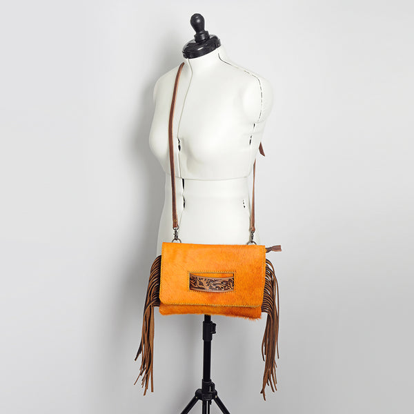 ADBG501 American Darling Small Cross body Bag - Hair-On Cowhide Hand Tooled Floral Leather