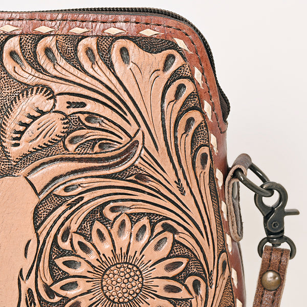 ADBG769 American Darling Hand Tooled Western Leather Crossbody - Floral Carved Full Grain Leather