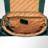 LC-ADBGZ483 Tan & Green Tooled Leather Messenger Bag - Floral Design with Turquoise Accent and Fringe