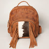 LC-ADBGZ357A Tan Leather Backpack with Cowhide & Fringe - Western Hair-On Hide Daypack