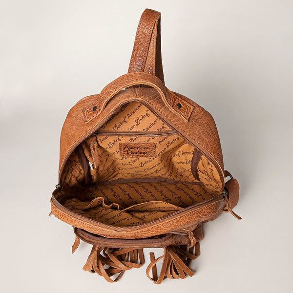 LC-ADBGZ357A Tan Leather Backpack with Cowhide & Fringe - Western Hair-On Hide Daypack