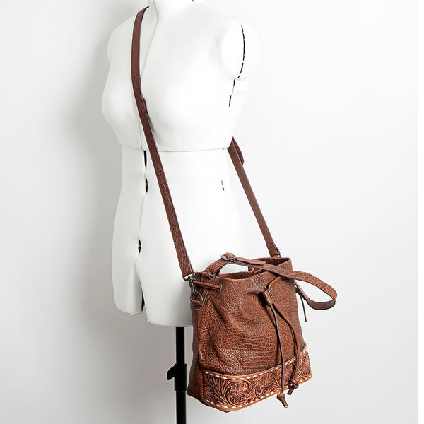 LC-ADBGZ454A Bucket Hand Tooled Genuine Western Leather Women Bag