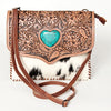 ADBGD149 American Darling Western Leather Cross body Bag - Hand Tooled Floral & Hair on Hide