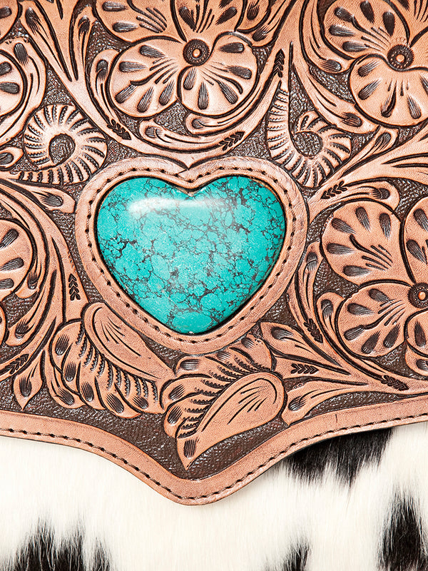 ADBGD149 American Darling Western Leather Cross body Bag - Hand Tooled Floral & Hair on Hide