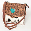 ADBGD149 American Darling Western Leather Cross body Bag - Hand Tooled Floral & Hair on Hide