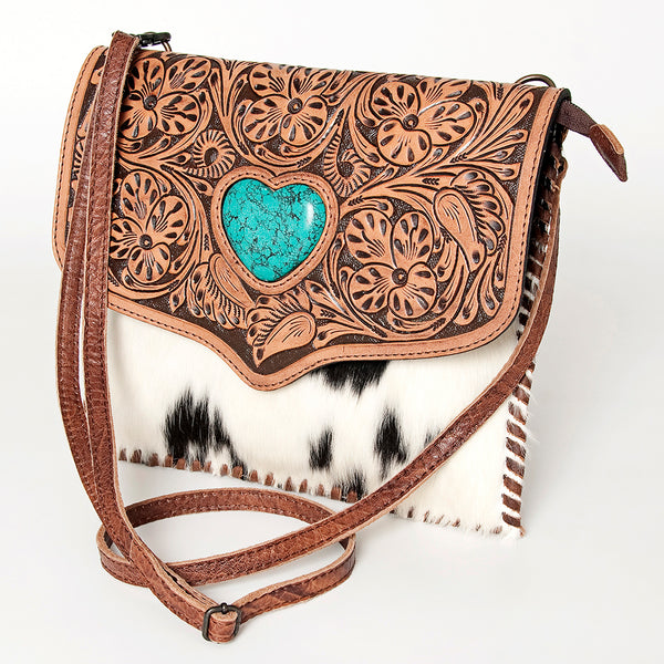 ADBGD149 American Darling Western Leather Cross body Bag - Hand Tooled Floral & Hair on Hide