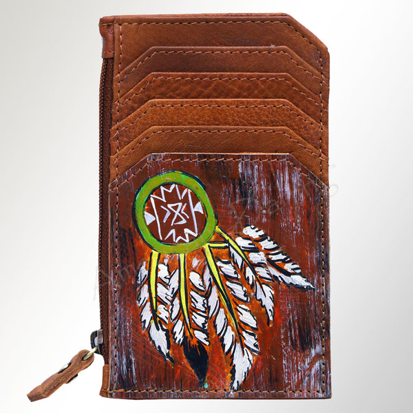 ADCCM101 Hand-Painted Leather Card Holder - Western Scene with Zipper