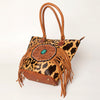ADBGA208 American Darling Hair-On Cowhide Fringed Leather Tote Bag with Turquoise Concho