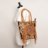 ADBGA208 American Darling Hair-On Cowhide Fringed Leather Tote Bag with Turquoise Concho