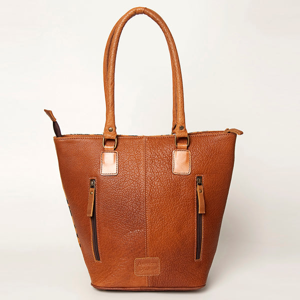 ADBGA208 American Darling Hair-On Cowhide Fringed Leather Tote Bag with Turquoise Concho
