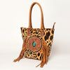 ADBGA208 American Darling Hair-On Cowhide Fringed Leather Tote Bag with Turquoise Concho