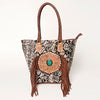 ADBGA208 American Darling Hair-On Cowhide Fringed Leather Tote Bag with Turquoise Concho