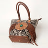 ADBGA208 American Darling Hair-On Cowhide Fringed Leather Tote Bag with Turquoise Concho