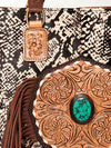 ADBGA208 American Darling Hair-On Cowhide Fringed Leather Tote Bag with Turquoise Concho