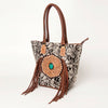 ADBGA208 American Darling Hair-On Cowhide Fringed Leather Tote Bag with Turquoise Concho
