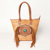 ADBGA208 American Darling Hair-On Cowhide Fringed Leather Tote Bag with Turquoise Concho