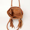 ADBGA208 American Darling Hair-On Cowhide Fringed Leather Tote Bag with Turquoise Concho