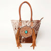 ADBGA208 American Darling Hair-On Cowhide Fringed Leather Tote Bag with Turquoise Concho