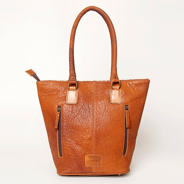 ADBGA208 American Darling Hair-On Cowhide Fringed Leather Tote Bag with Turquoise Concho