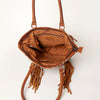 ADBGA208 American Darling Hair-On Cowhide Fringed Leather Tote Bag with Turquoise Concho