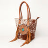 ADBGA208 American Darling Hair-On Cowhide Fringed Leather Tote Bag with Turquoise Concho