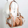 ADBGA209 Western Floral Tooled Leather Cowhide Shoulder Handbag with Drawstring Tassel