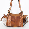 ADBGA209 Western Floral Tooled Leather Cowhide Shoulder Handbag with Drawstring Tassel
