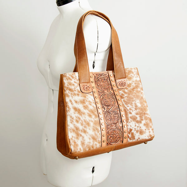 ADBGA210 American Darling Floral Tooled Leather Cowhide Studded Shoulder Bag