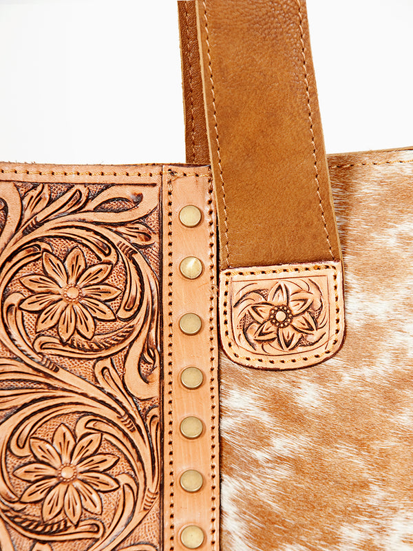 ADBGA210 American Darling Floral Tooled Leather Cowhide Studded Shoulder Bag