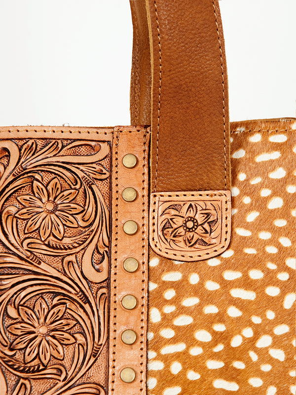 ADBGA210 American Darling Floral Tooled Leather Cowhide Studded Shoulder Bag