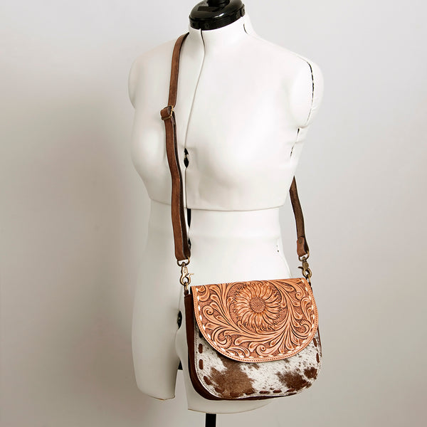 ADBGA211 American Darling Messenger Bag-Floral Hand Tooled Leather & Hair-On Hide