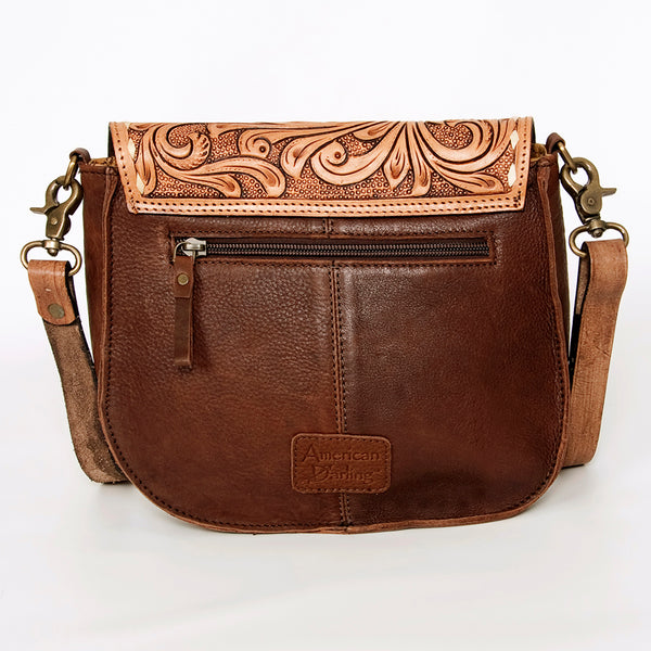 ADBGA211 American Darling Messenger Bag-Floral Hand Tooled Leather & Hair-On Hide