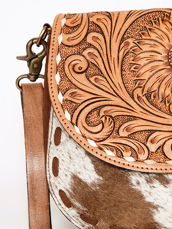 ADBGA211 American Darling Messenger Bag-Floral Hand Tooled Leather & Hair-On Hide